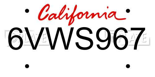 6VWS967 California License Plate