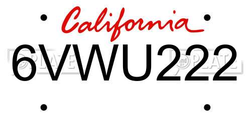 6VWU222 California License Plate