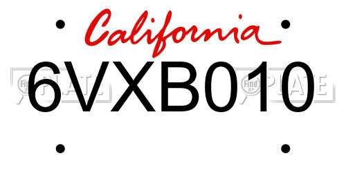6VXB010 California License Plate