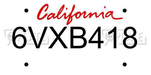 6VXB418 California License Plate