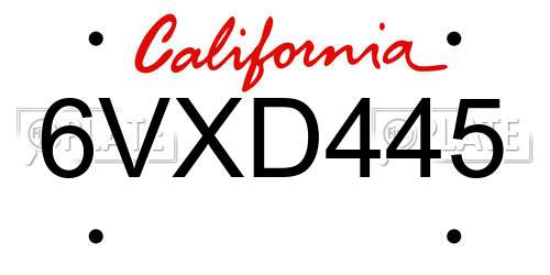 6VXD445 California License Plate