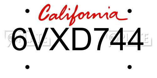 6VXD744 California License Plate