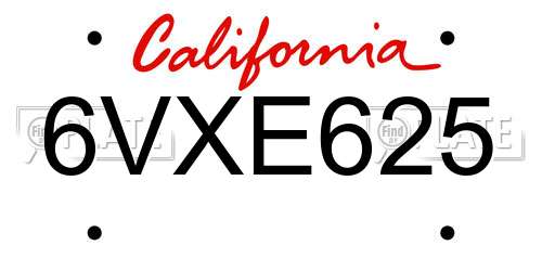6VXE625 California License Plate