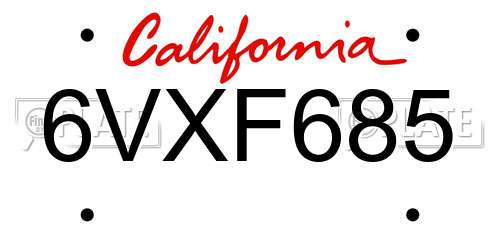 6VXF685 California License Plate