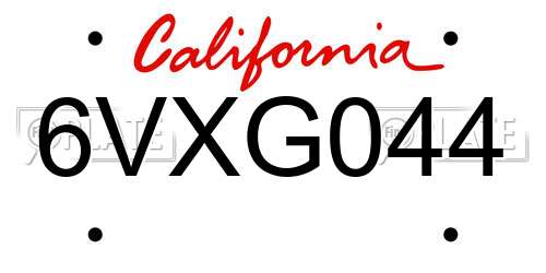 6VXG044 California License Plate