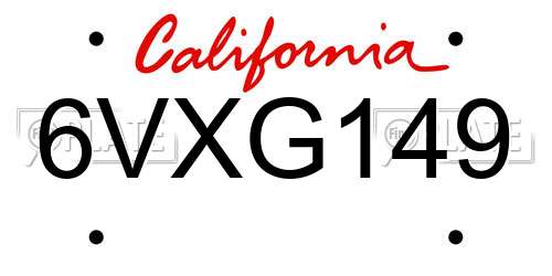 6VXG149 California License Plate