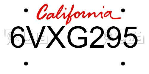 6VXG295 California License Plate