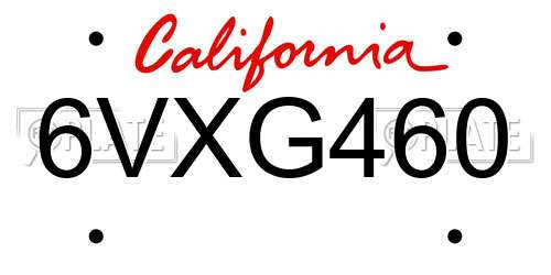 6VXG460 California License Plate