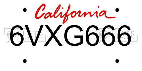 6VXG666 California License Plate