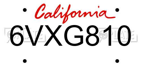 6VXG810 California License Plate