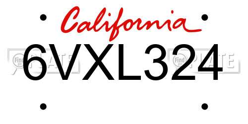 6VXL324 California License Plate