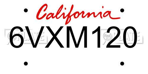 6VXM120 California License Plate