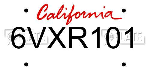 6VXR101 California License Plate