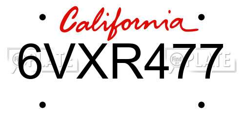 6VXR477 California License Plate