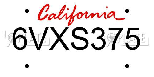 6VXS375 California License Plate