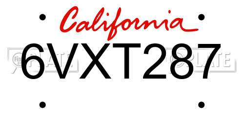 6VXT287 California License Plate