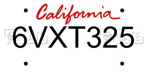 6VXT325 California License Plate
