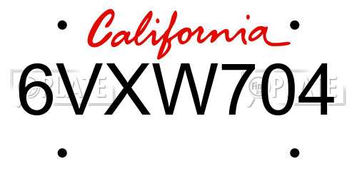 6VXW704 California License Plate