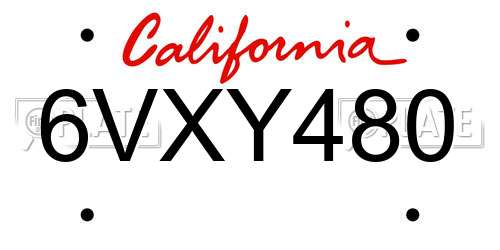 6VXY480 California License Plate