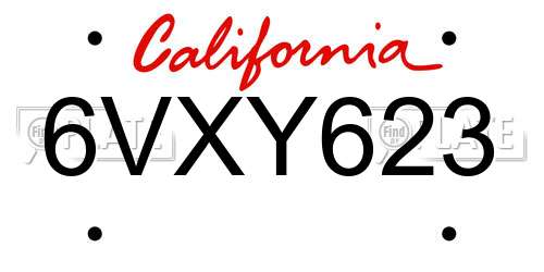 6VXY623 California License Plate