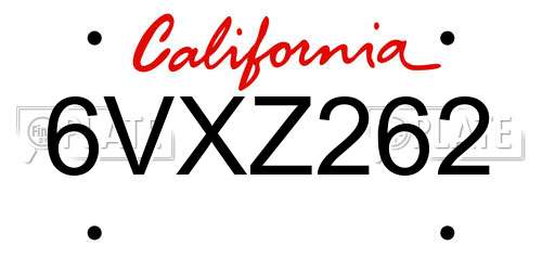 6VXZ262 California License Plate