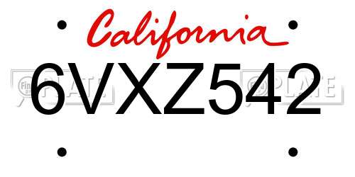 6VXZ542 California License Plate