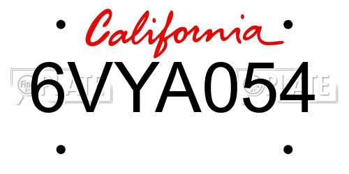 6VYA054 California License Plate