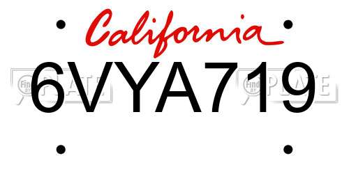 6VYA719 California License Plate