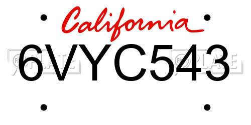6VYC543 California License Plate