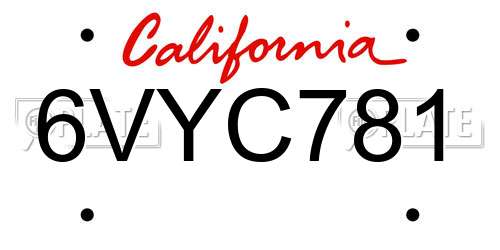 6VYC781 California License Plate
