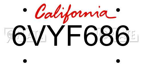 6VYF686 California License Plate