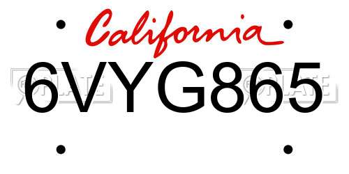 6VYG865 California License Plate