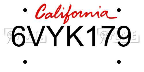 6VYK179 California License Plate