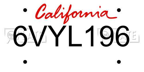 6VYL196 California License Plate