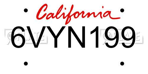 6VYN199 California License Plate