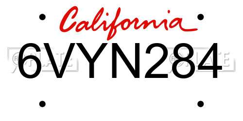 6VYN284 California License Plate