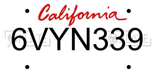 6VYN339 California License Plate