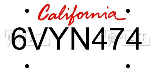 6VYN474 California License Plate