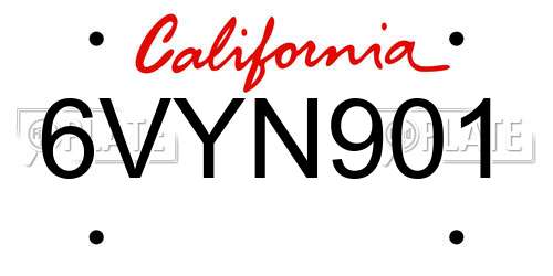 6VYN901 California License Plate