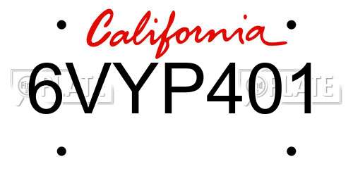 6VYP401 California License Plate