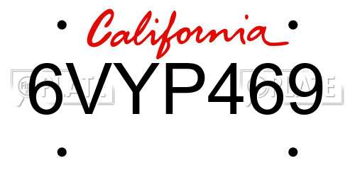 6VYP469 California License Plate