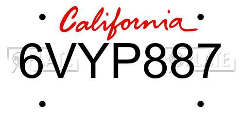 6VYP887 California License Plate