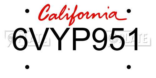 6VYP951 California License Plate