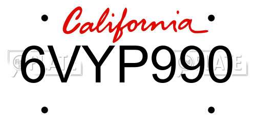 6VYP990 California License Plate