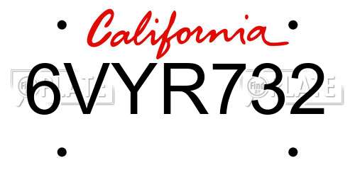 6VYR732 California License Plate