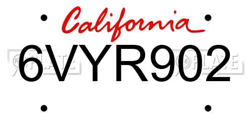 6VYR902 California License Plate