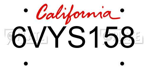 6VYS158 California License Plate