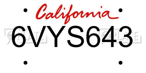 6VYS643 California License Plate