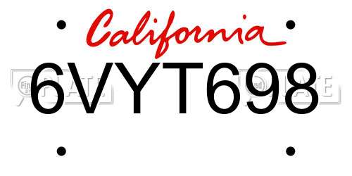 6VYT698 California License Plate