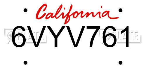 6VYV761 California License Plate